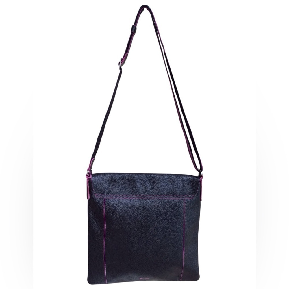 Mywalit Black Pebbled Leather Flap Messenger Bag - Picture 5 of 12